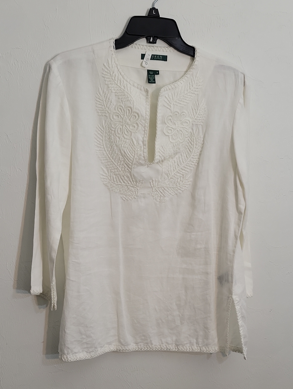 Lauren Ralph Lauren White Embroidered V-Neck Tunic